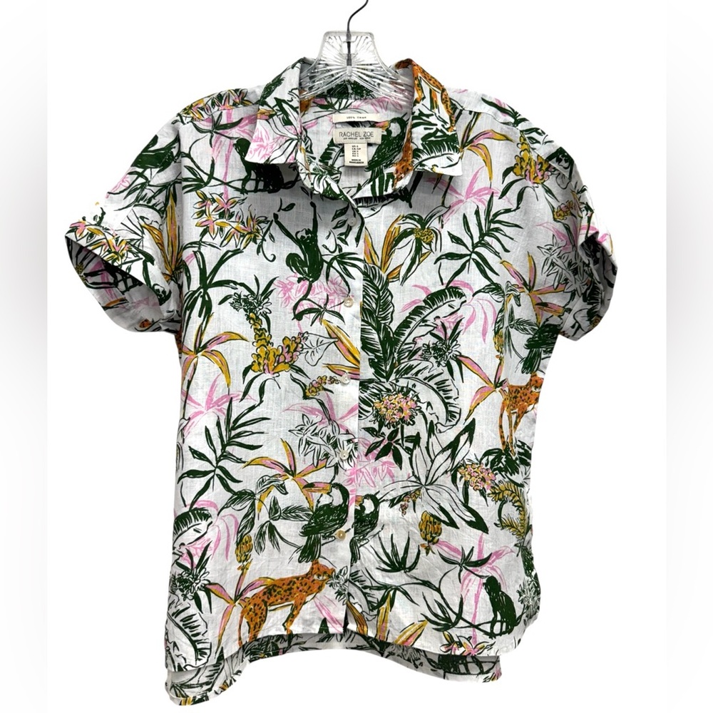 Rachel Zoe Jungle Print Linen Shirt Size Small